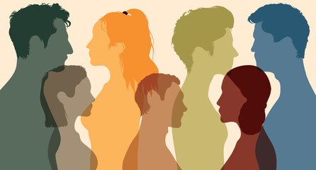 Diversity between people and people talking. People of different ages. Flat vector illustration