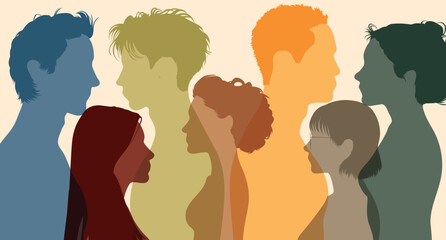 Diversity between people and people talking. People of different ages. Flat vector illustration