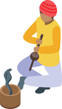 Flute snake charmer icon isometric vector. Music care. Dance india