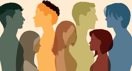 Diversity of multicultural people. Crowd of men and women of diverse culture. Flat vector illustration