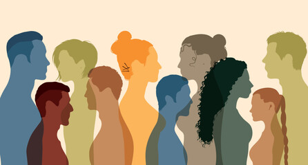 Group of diversity people. Multicultural multi-ethnic men women and girls.	Flat vector illustration