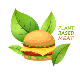 Plant based protein concept. Vegetarian hamburger. Vector illustration
