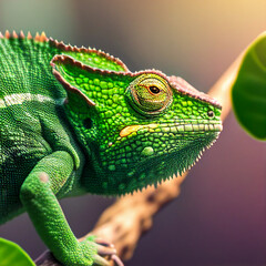 Fototapeta premium green lizard on a branch, Generative AI Illustration