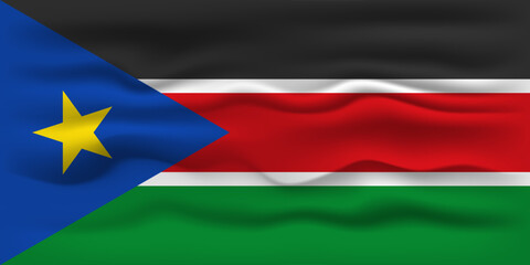 Waving flag of the country South Sudan. Vector illustration.