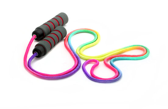 Jumping rope on a white background. Sports equipment jump rope for weight loss.