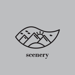Mountain illustration design on a leaf.