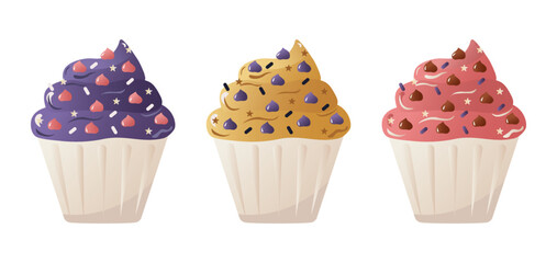 Collection of delicious cupcake, vector illustration 