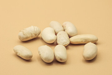 white beans isolated on orange background. top view