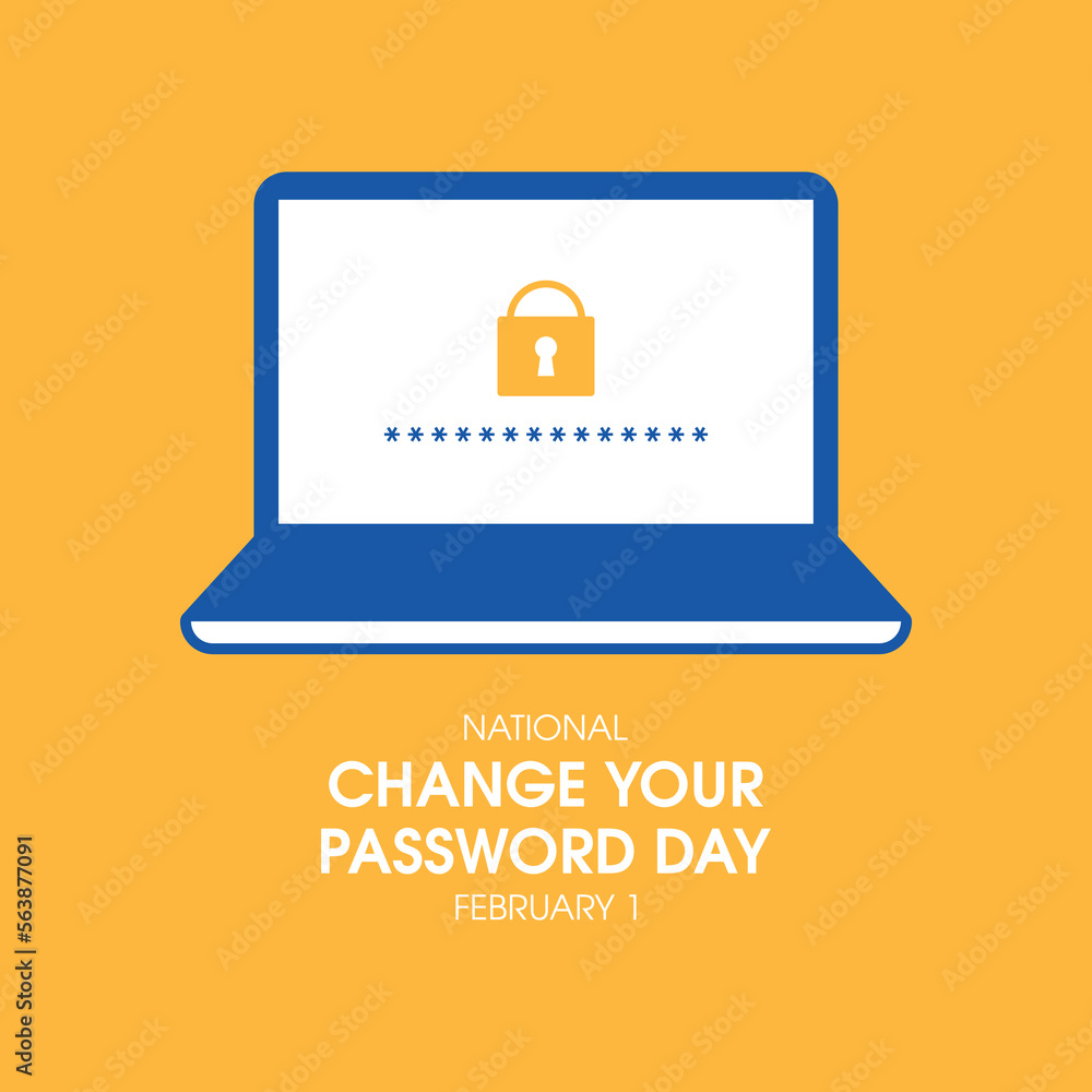 Poster national change your password day vector. protected laptop with lock icon vector. laptop computer gr