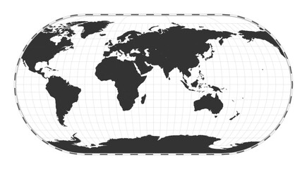 Vector world map. Eckert III projection. Plain world geographical map with latitude and longitude lines. Centered to 60deg W longitude. Vector illustration.