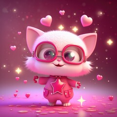 Adorable baby cat in love on pink background. Valentine day card. Romance and love concept. Generative ai. 