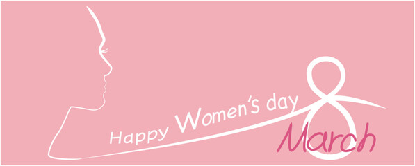 Happy women's day illustration. simple hand drawn lettering for international women's day. Minimal Calligraphy and beautiful woman's face illustration. Vector illustration.