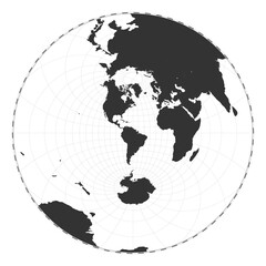 Vector world map. Airy's minimum-error azimuthal projection. Plain world geographical map with latitude and longitude lines. Centered to 60deg E longitude. Vector illustration.