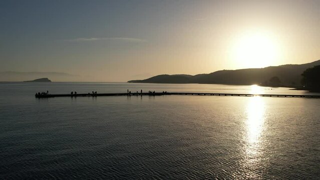 Aerial view at sunset in Seferihisar Doğanbey, a decent holiday town. Izmir Turkey