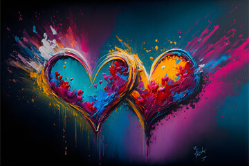 Painting with vibrant hearts in strong colors, generative ai