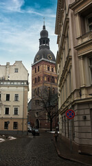 Naklejka premium View of street in Riga.