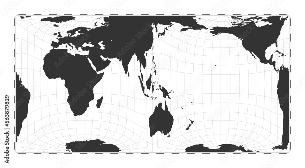 Poster world map vector illustration. gringorten square equal-area projection. plain world geographical map