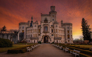 Fototapeta na wymiar Hluboka nad Vltavou castle. Sunset time.