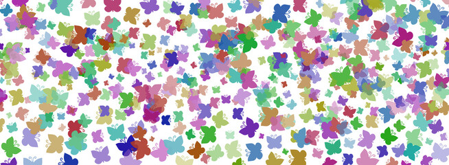 White background with colorful confetti butterflies.