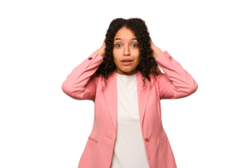 Young african american curly woman isolated screaming, very excited, passionate, satisfied with something.