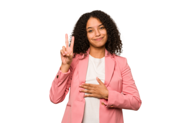 Young african american curly woman isolated taking an oath, putting hand on chest.