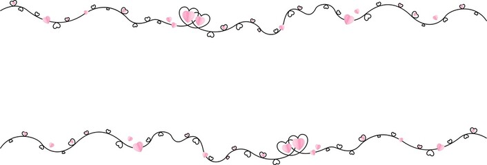 Line heart shape border with realistic paper heart on transparent background for valentines day. Valentines Day greeting card. Valentine's day background. PNG image	