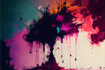 Purple rain on abstract colorful tree