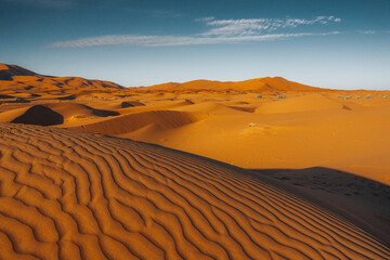 A view of desert dunes in the Sahara desert, Morocco