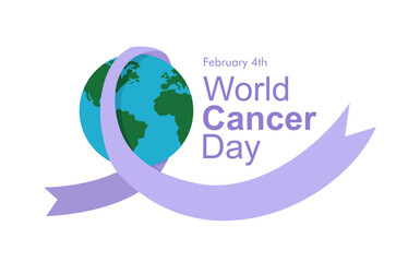 world cancer day banner with ribbon awareness and globe ornament