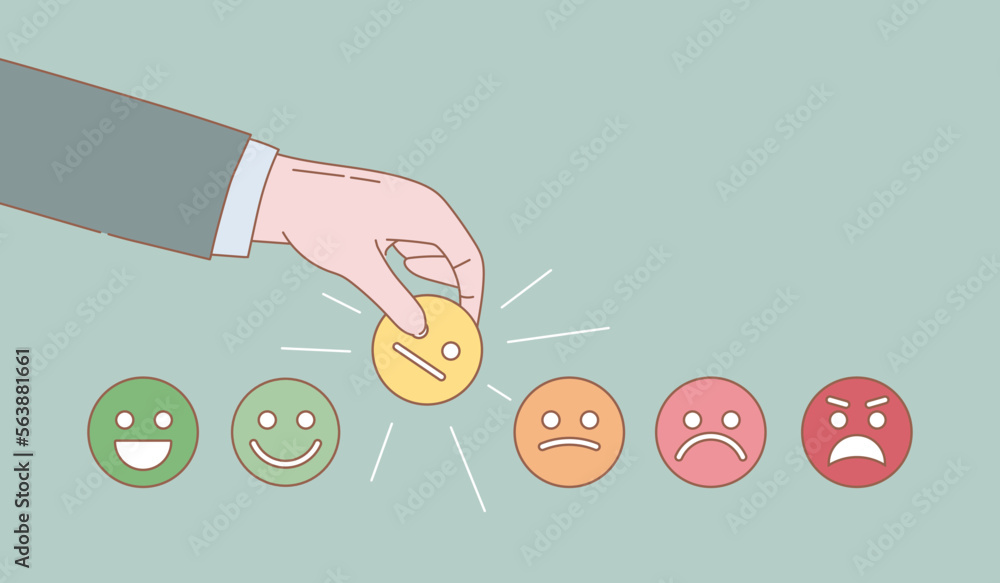 Poster smile rating with hand pick choice customer satisfaction rating feedback with outline or line and cl