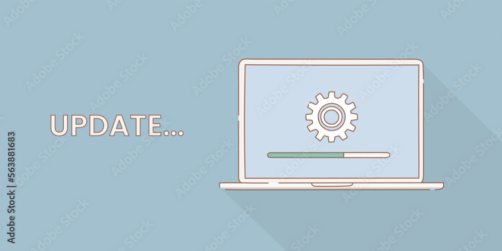 Poster online update software for computer laptop concept with outline or line and clean simple style