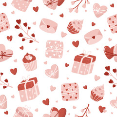 Vector Valentines Day seamless pattern with hand drawn love symbols.