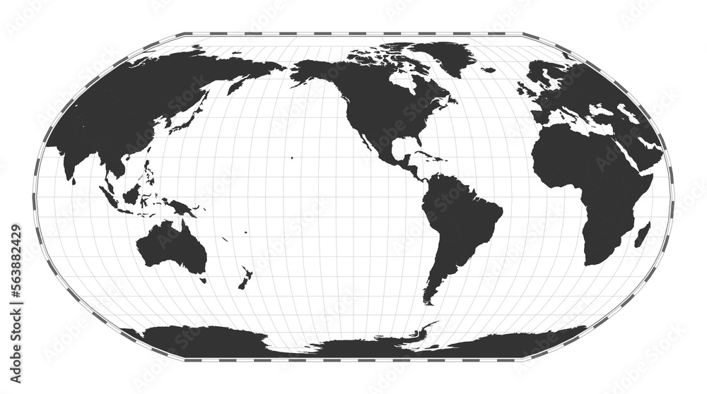 Poster vector world map. robinson projection. plain world geographical map with latitude and longitude line