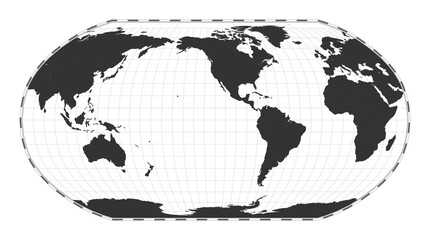 Vector world map. Robinson projection. Plain world geographical map with latitude and longitude lines. Centered to 120deg E longitude. Vector illustration.