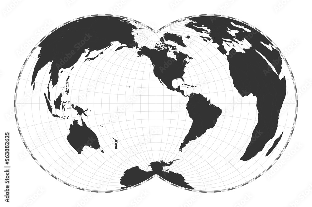 Poster vector world map. nicolosi globular projection. plain world geographical map with latitude and longi
