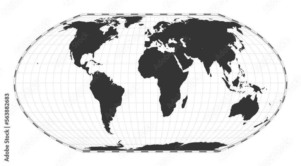 Poster vector world map. wagner iv projection. plain world geographical map with latitude and longitude lin