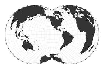 Vector world map. Nicolosi globular projection. Plain world geographical map with latitude and longitude lines. Centered to 120deg E longitude. Vector illustration.