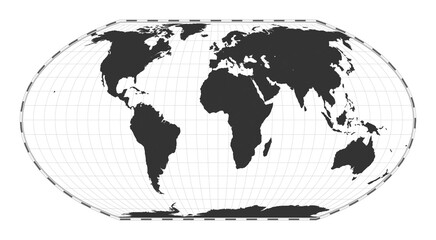 Vector world map. Wagner IV projection. Plain world geographical map with latitude and longitude lines. Centered to 0deg longitude. Vector illustration.