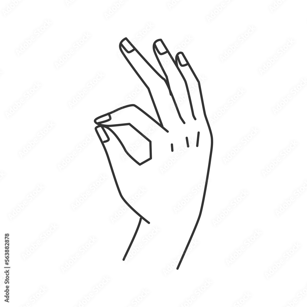 Poster okay symbol hand gesture, satisfaction or accordance sign nonverbal body communication language. vec