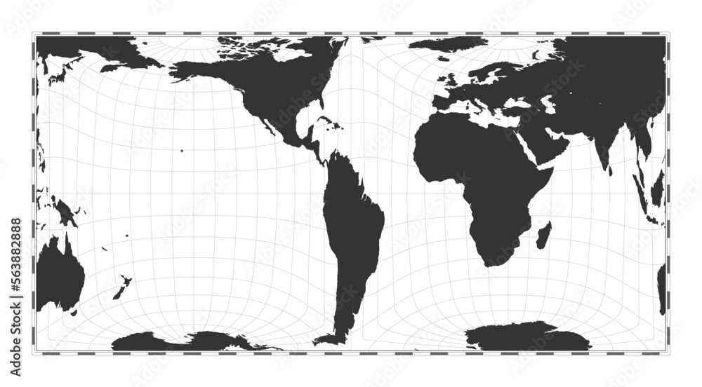 Poster world map. gringorten square equal-area projection. plain world geographical map with latitude and l
