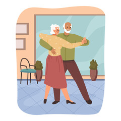 Grandparents at dancing classes, elderly man and woman leading active lifestyle. Senior characters spending weekends, entertainment and fun. Vector old people in flat style