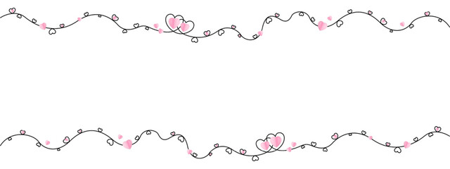 Line heart shape border with realistic paper heart on isolated background for valentines day. Valentines Day greeting card. Valentines day background. Vector EPS 10