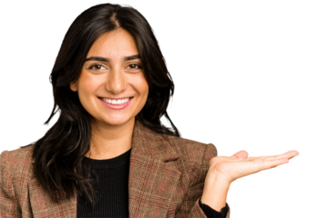 Young indian business woman holding gesture isolated