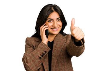 Young indian business woman calling with mobile phone isolated
