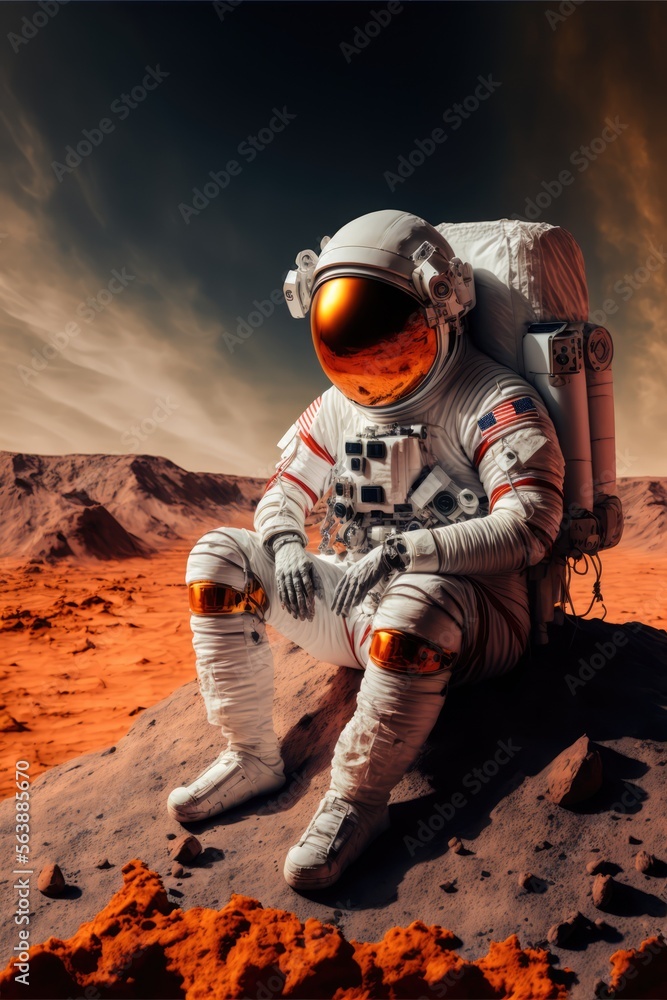 Wall mural astronaut in space and mars made with generative ai