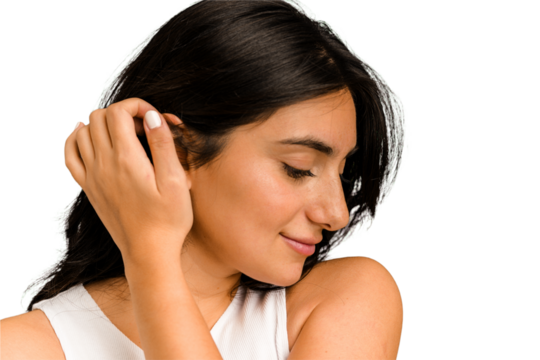 Young indian woman face closeup cut out isolated