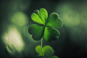 close up of green Four-Leaf Clover  Generative Ai