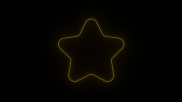 Neon Line Light Glowing Star inside a circle. Cartoon Style Neon Light Star Icon Animation. Isolated on Black Background. Neon Star Sign. Isolated on Black Background. Star Icon.