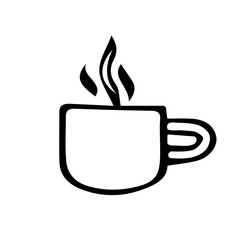 Illustration of a doodle-style coffee cup on a white background isolated can be used for restaurant menus, cafes or as a sticker