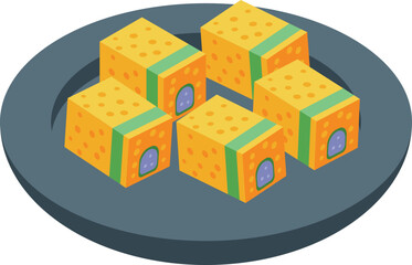 Yellow sushi roll icon isometric vector. Japan food. Asian soup